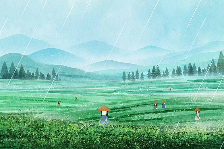 卡通可爱人物春夏出游田园风光插画