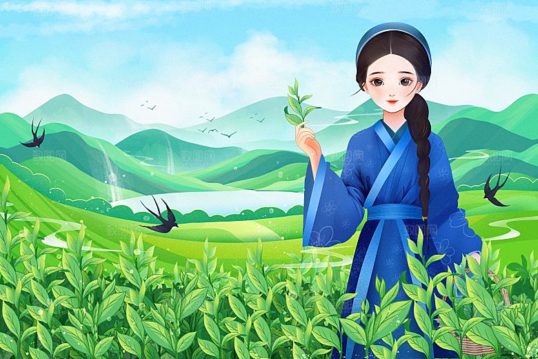 卡通可爱人物春夏出游田园风光插画