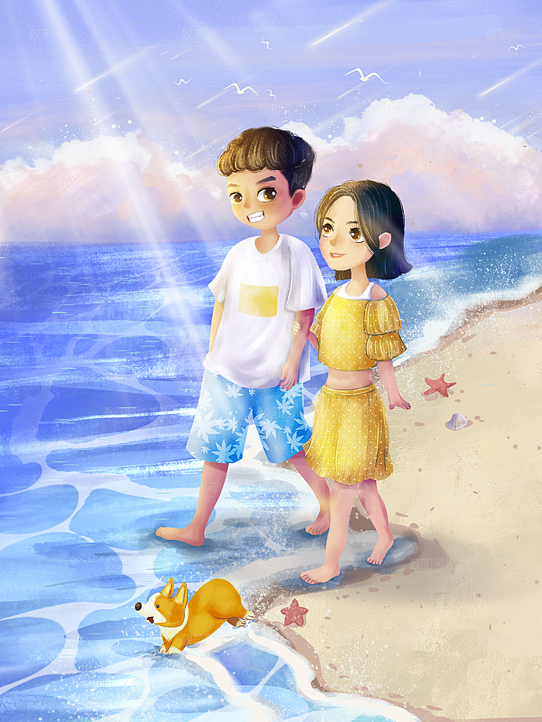 唯美浪漫情人节插画海报