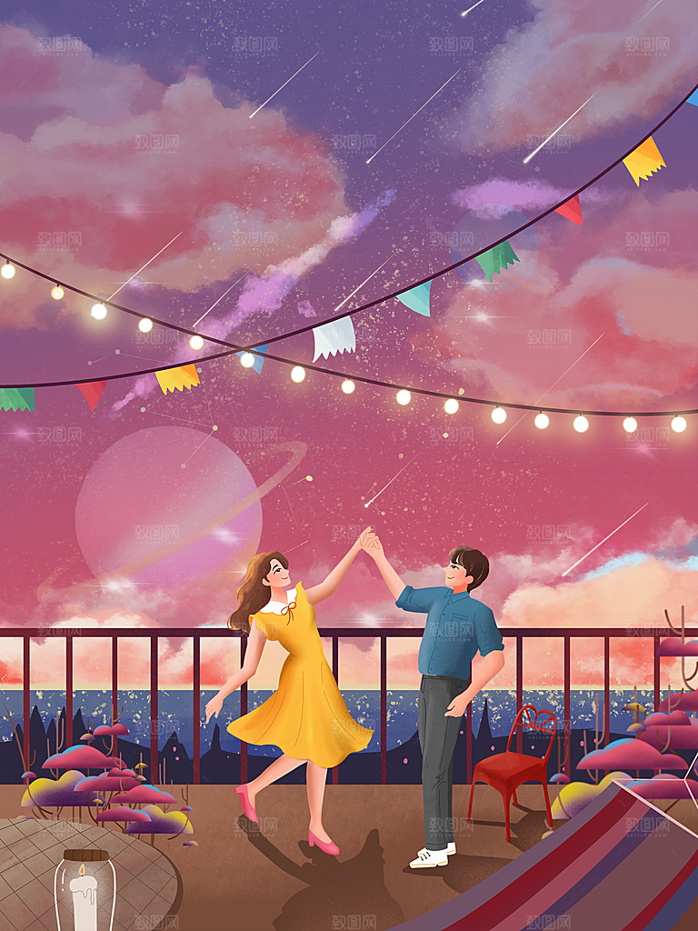 唯美浪漫情人节插画海报