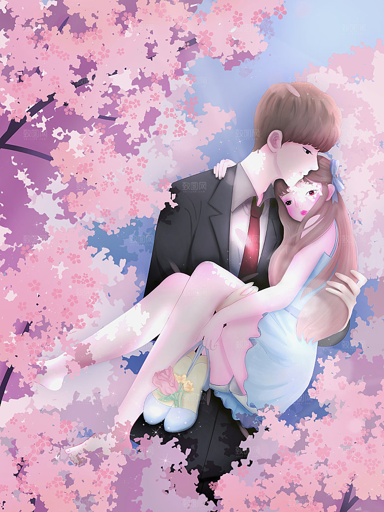 唯美浪漫情人节插画海报