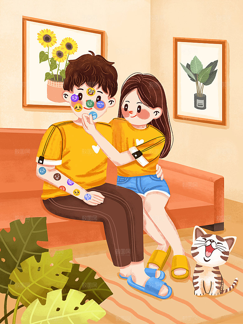 唯美浪漫情人节插画海报