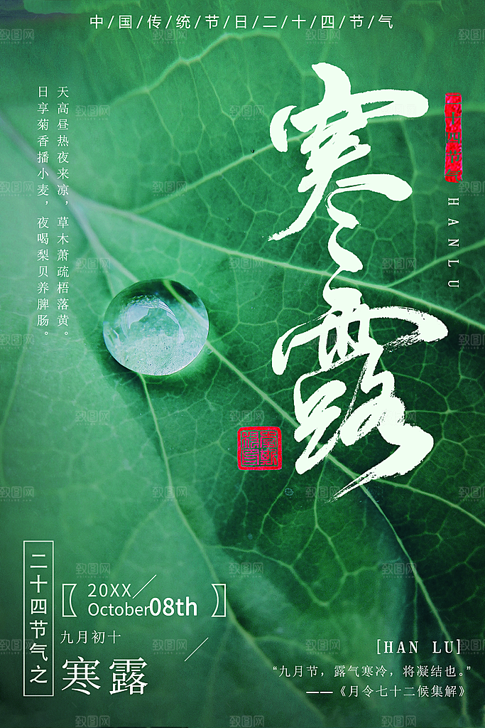 寒露节气简约大气海报
