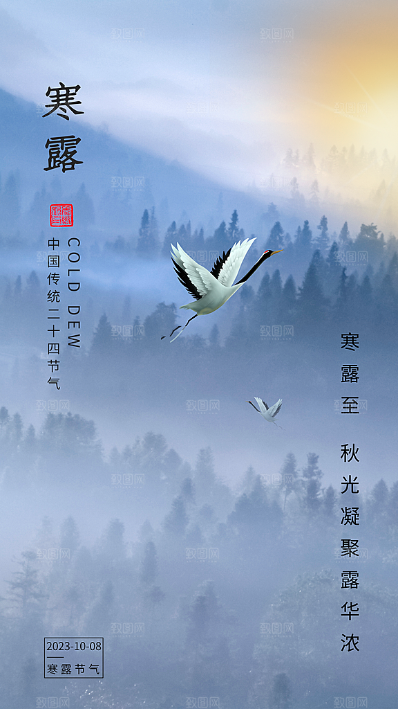 寒露节气简约大气海报