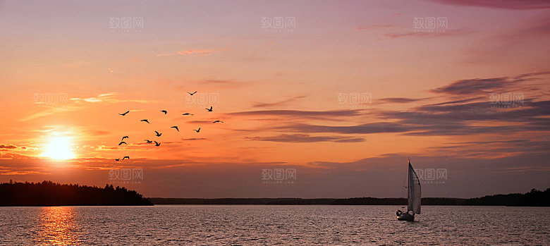 黄昏天空夕阳晚霞海面
