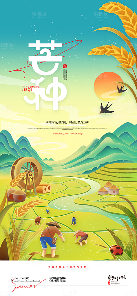 中国风传统24节气芒种海报