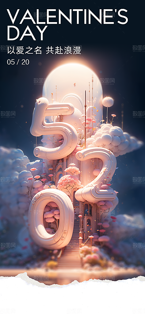 520情人节简约手机海报