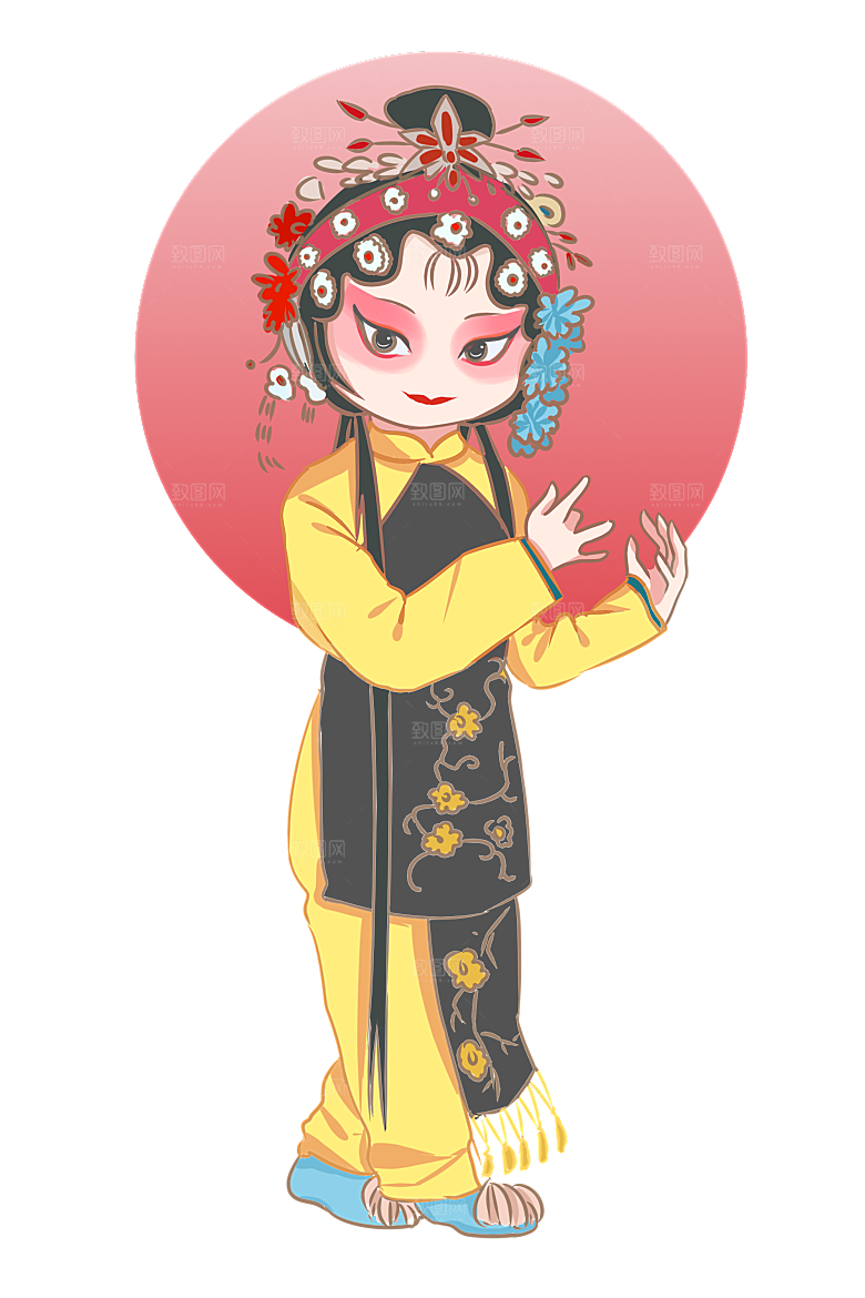 卡通京剧戏剧人物脸谱插画PNG图片素材
