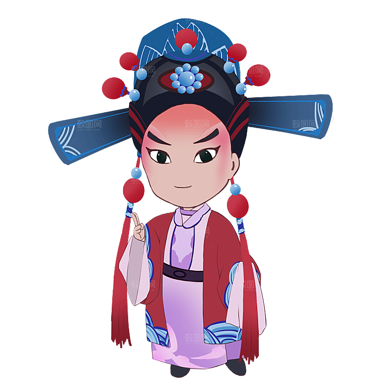 卡通京剧戏剧人物脸谱插画PNG图片国潮
