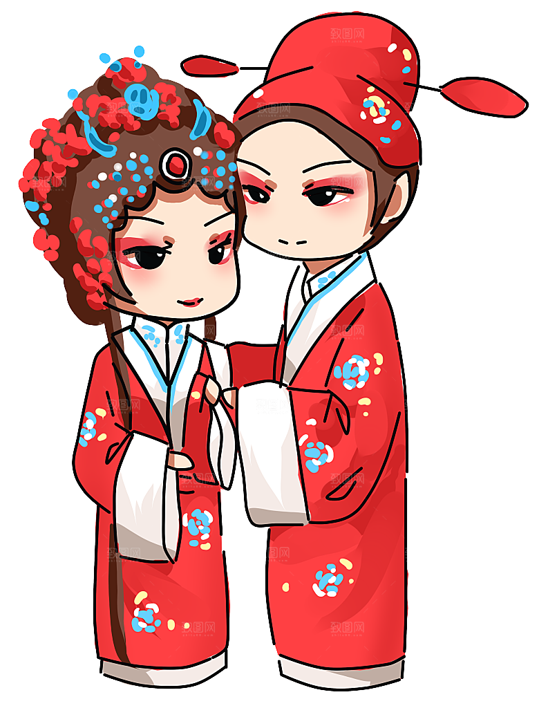 卡通京剧戏剧人物脸谱插画PNG图片国潮
