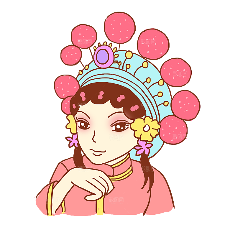 卡通京剧戏剧人物脸谱插画PNG图片国潮