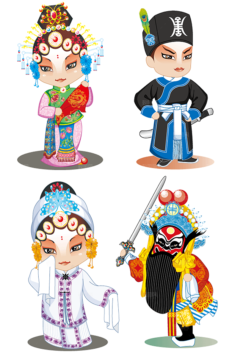 卡通京剧戏剧人物脸谱插画PNG图片素材