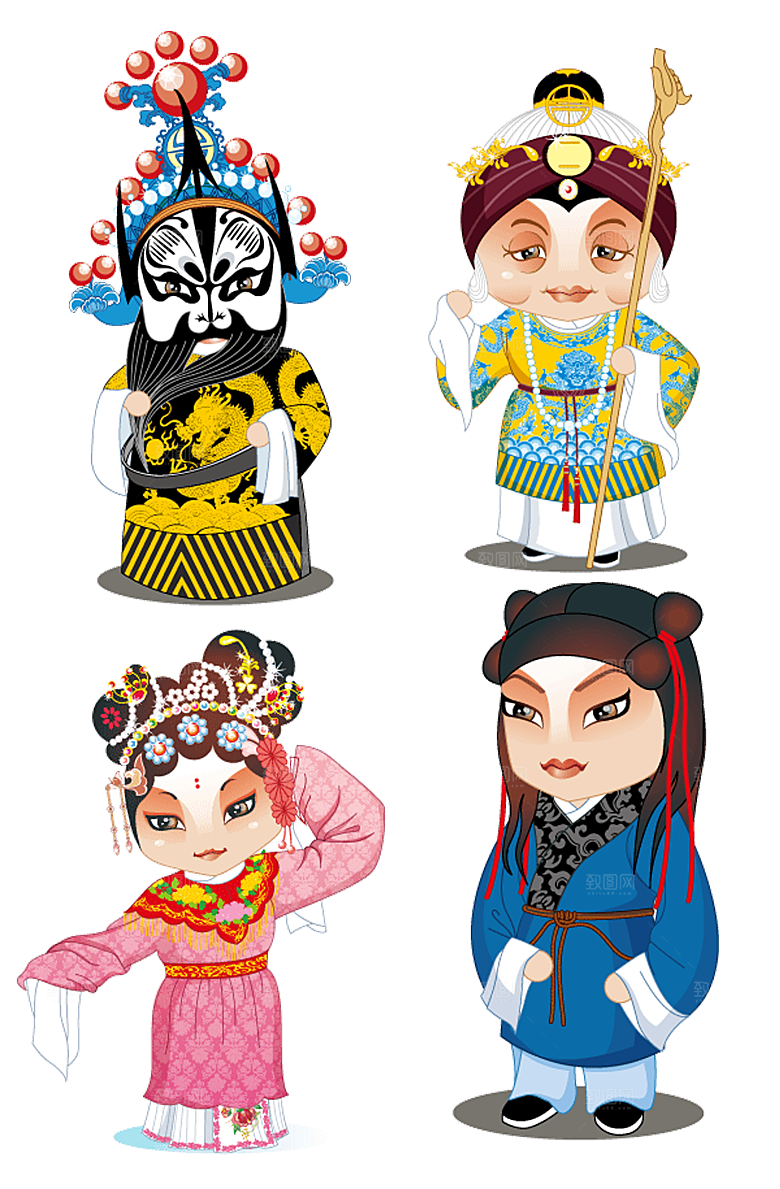 卡通京剧戏剧人物脸谱插画PNG图片素材