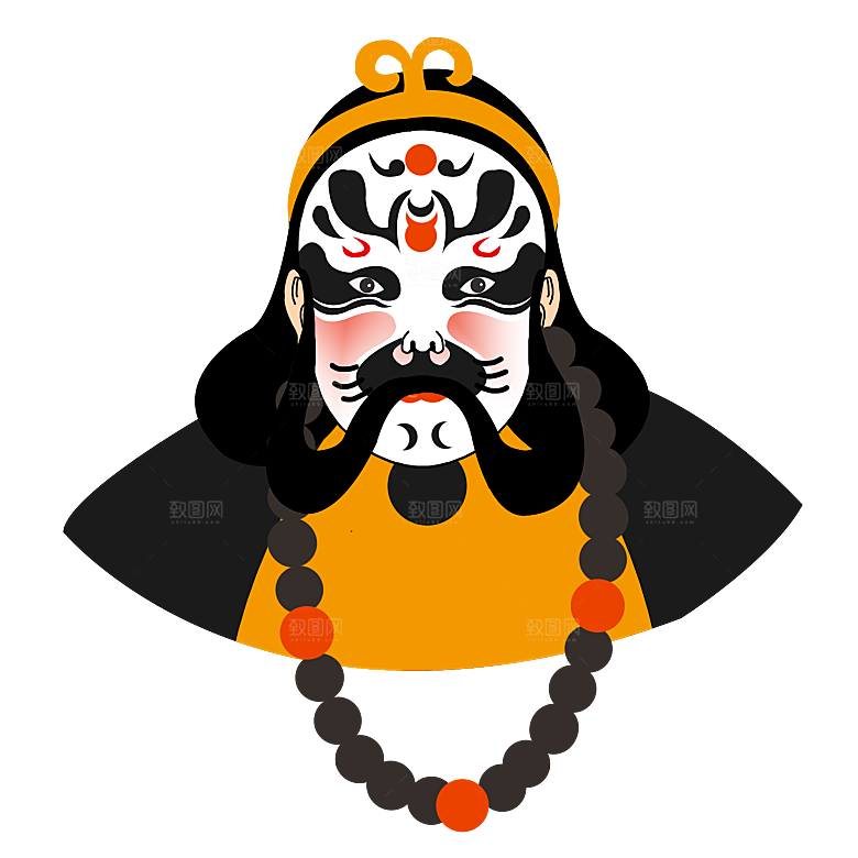 卡通京剧戏剧人物脸谱插画PNG图片素材