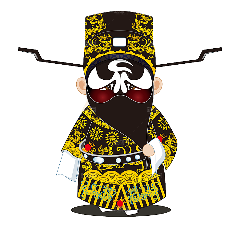 卡通京剧戏剧人物脸谱插画PNG图片