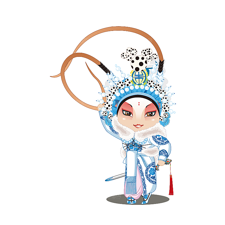 卡通京剧戏剧人物脸谱插画PNG图片国潮