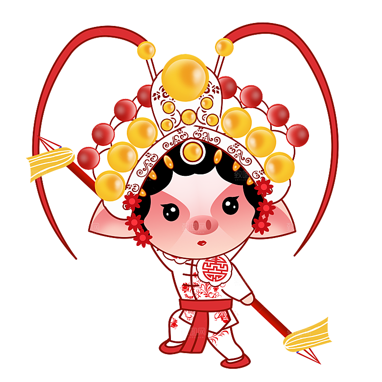 卡通京剧戏剧人物脸谱插画PNG图片国潮