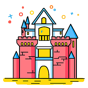 卡通欧式城堡宫殿背景插图PNG图片复古