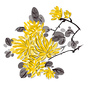 手绘水墨菊花重阳节花卉海报背景PNG素材