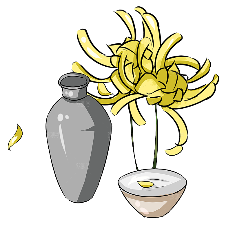 手绘水墨菊花重阳节花卉海报背景PNG