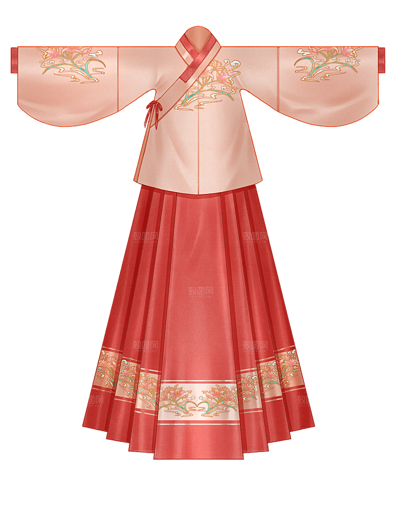 手绘中国古代女子汉服唐装插画图片素材