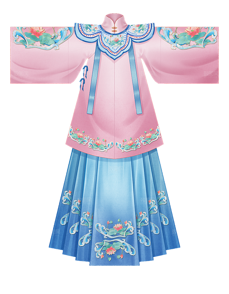 手绘中国古代女子汉服唐装插画图片素材