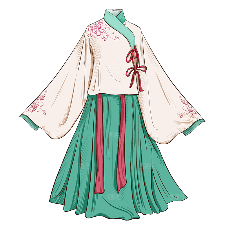 手绘中国古代女子汉服唐装插画图片素材