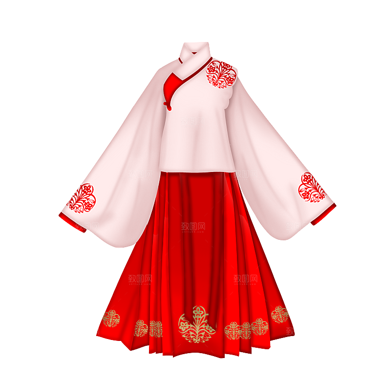 手绘中国古代女子汉服唐装插画图片