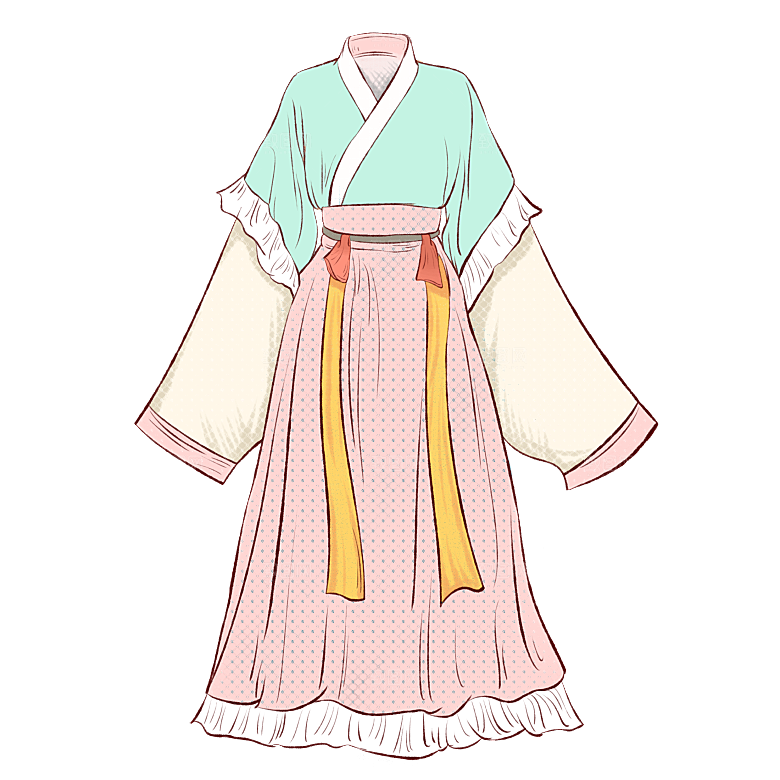 手绘中国古代女子汉服唐装插画图片