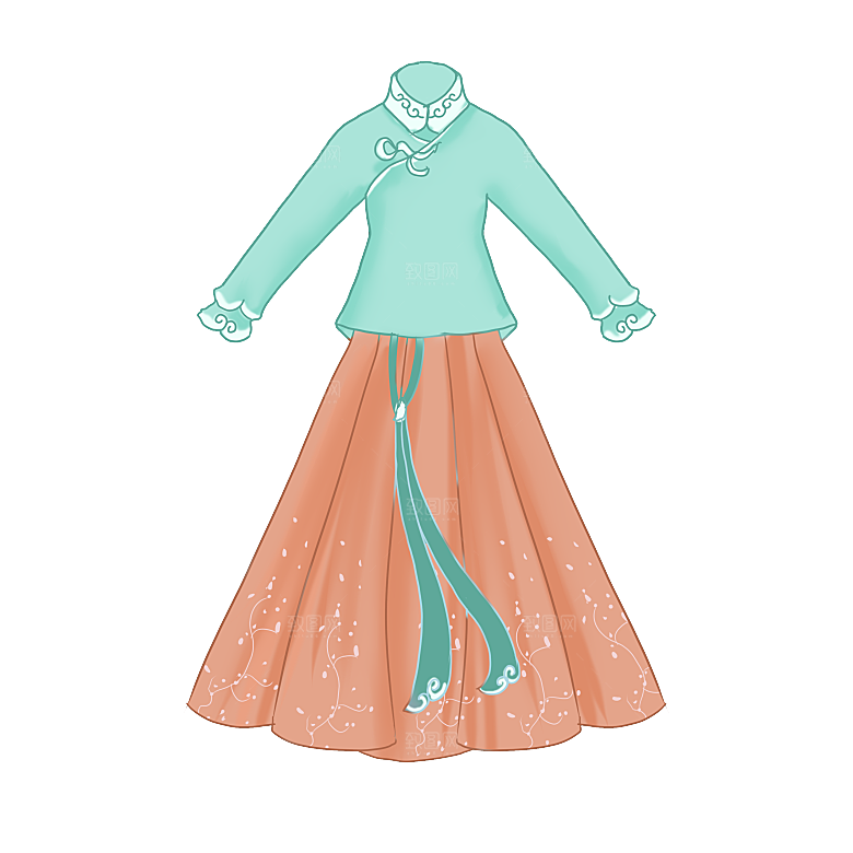 手绘中国古代女子汉服唐装插画图片