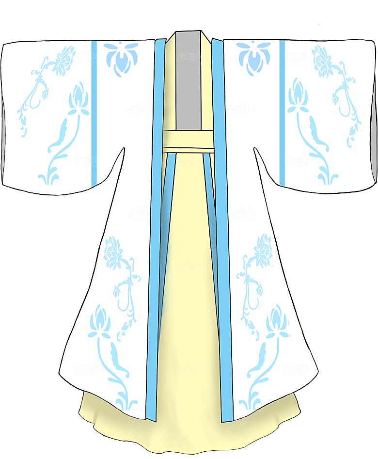 手绘中国古代女子汉服唐装插画图片
