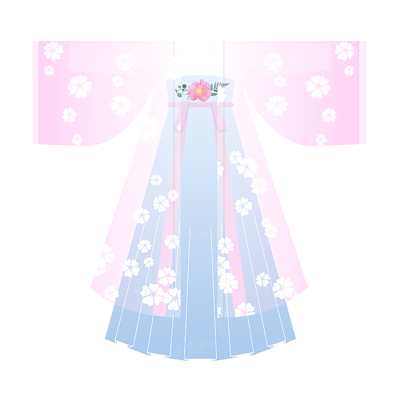 手绘中国古代女子汉服唐装插画图片