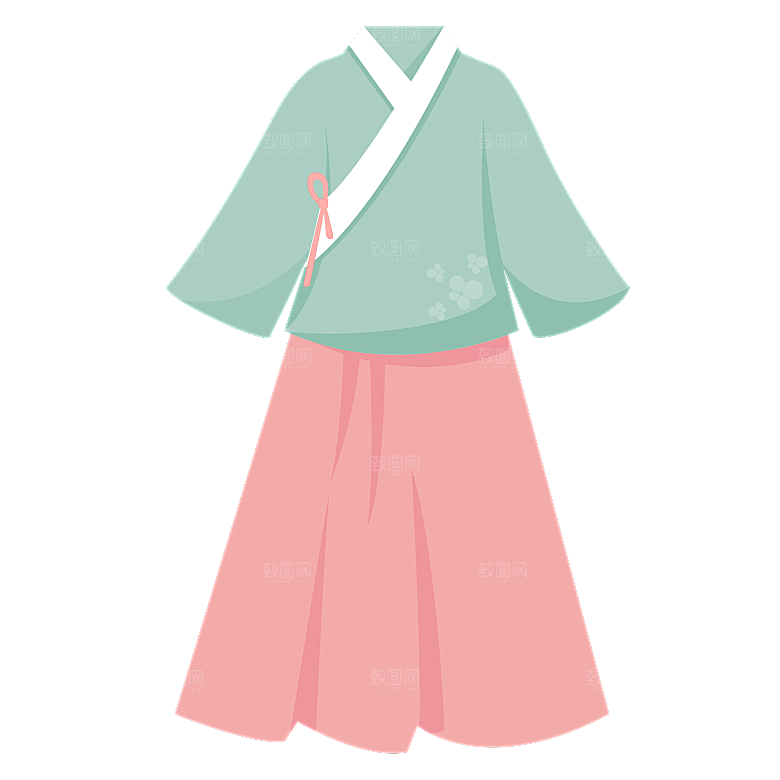 手绘中国古代女子汉服唐装插画图片