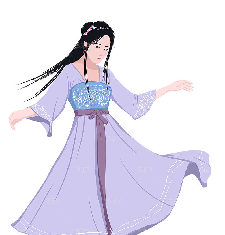 手绘中国古代女子汉服唐装插画图片