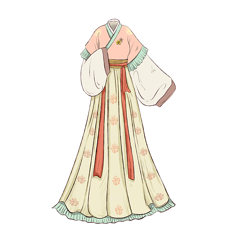 手绘中国古代女子汉服唐装插画图片