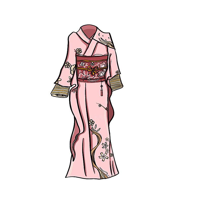 手绘中国古代女子汉服唐装插画图片
