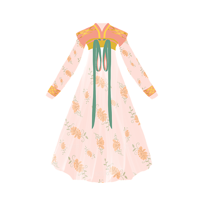手绘中国古代女子汉服唐装插画图片