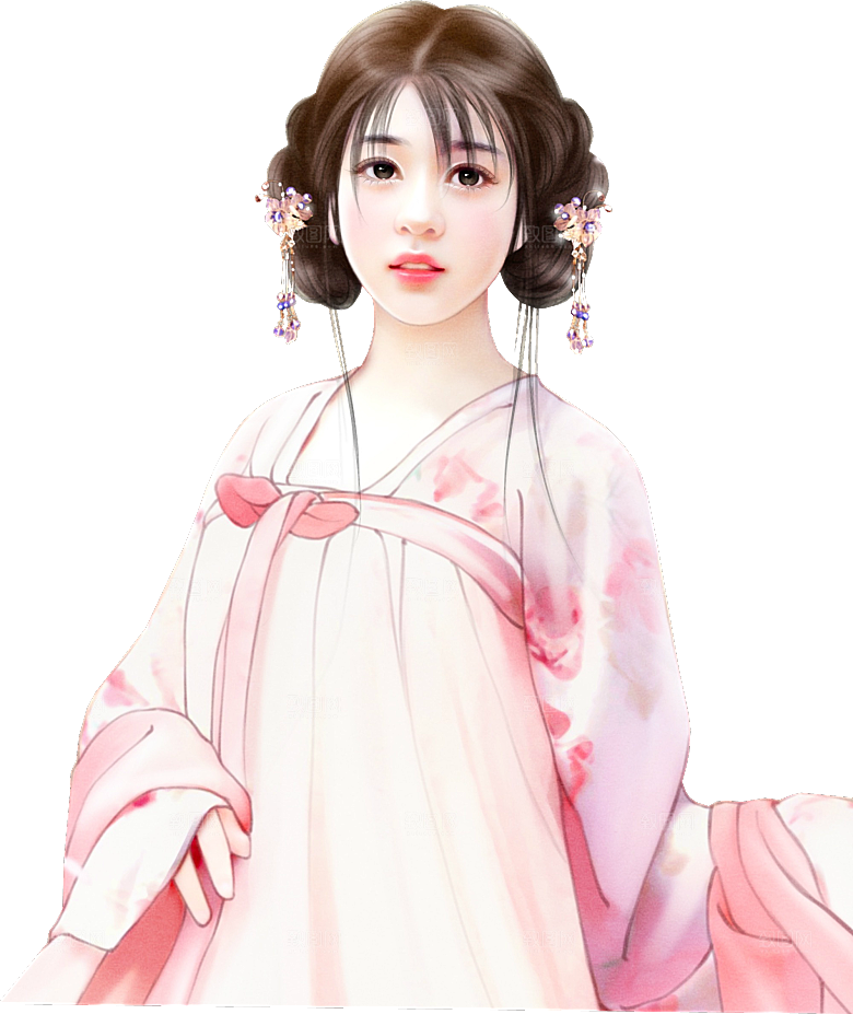 手绘中国古代女子汉服唐装插画图片