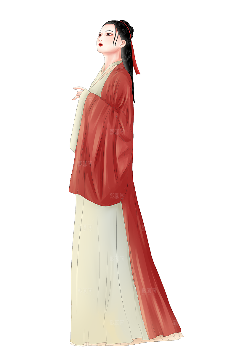 手绘中国古代女子汉服唐装插画图片