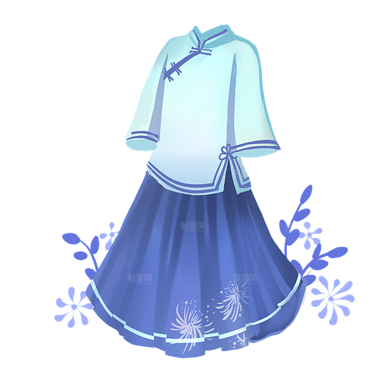 手绘中国古代女子汉服唐装插画图片素材