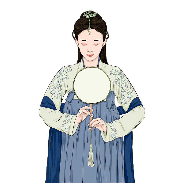 手绘中国古代女子汉服唐装插画图片素材