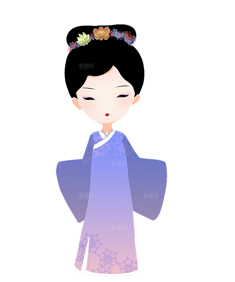 手绘中国古代女子汉服唐装插画图片素材