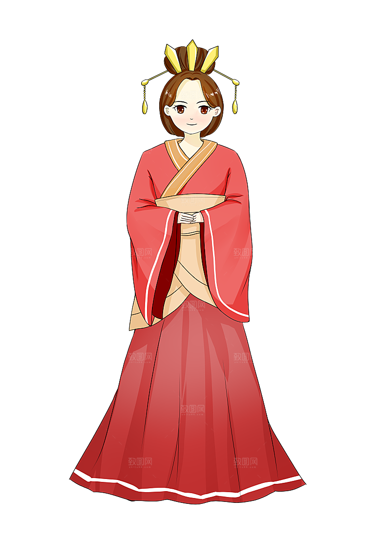 手绘中国古代女子汉服唐装插画图片素材