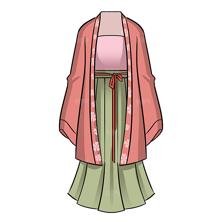 手绘中国古代女子汉服唐装插画图片素材