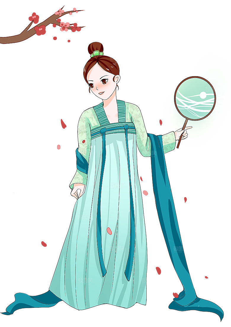 手绘中国古代女子汉服唐装插画图片素材