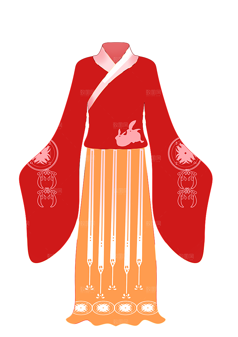 手绘中国古代女子汉服唐装插画图片素材