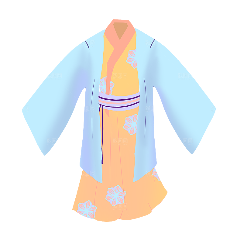 手绘中国古代女子汉服唐装插画图片