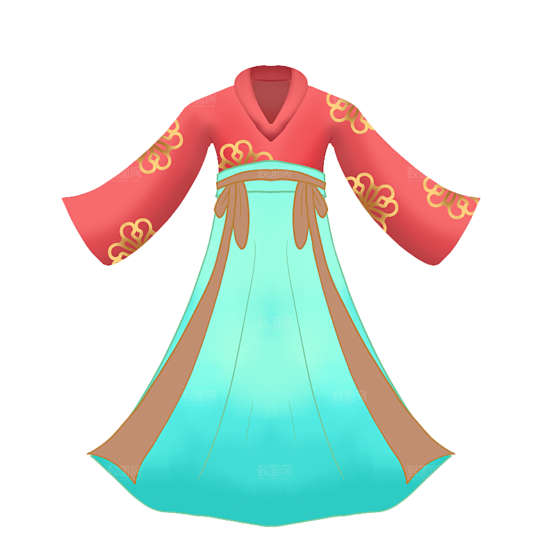 手绘中国古代女子汉服唐装插画图片