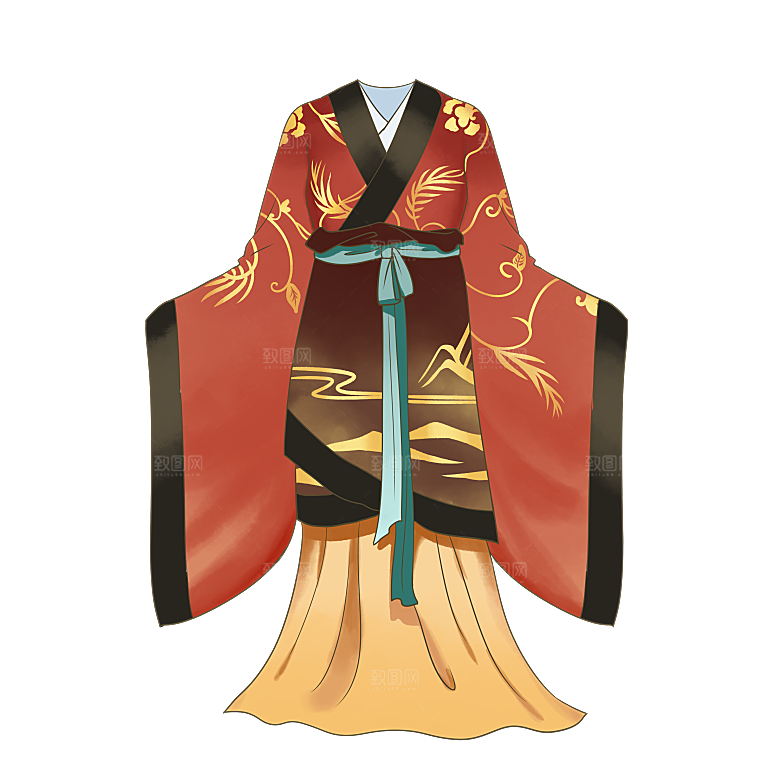 手绘中国古代女子汉服唐装插画图片素材