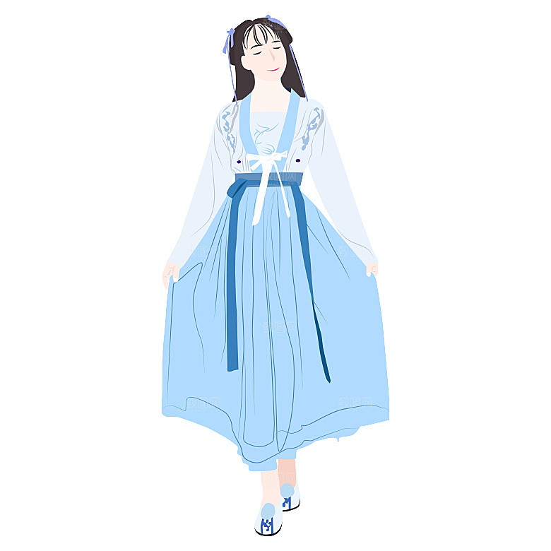 手绘中国古代女子汉服唐装插画图片素材